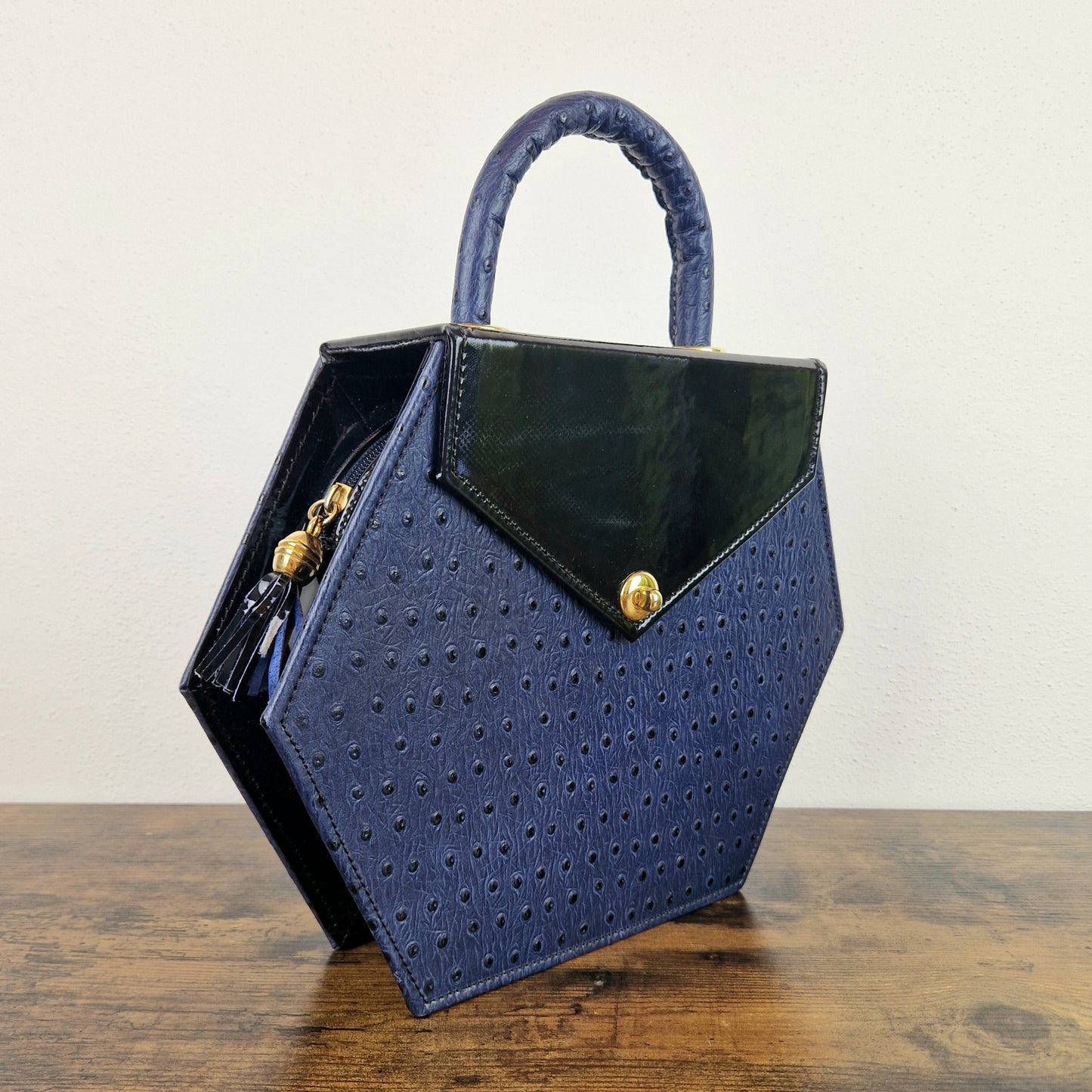 Borsa vintage blu esagonale
