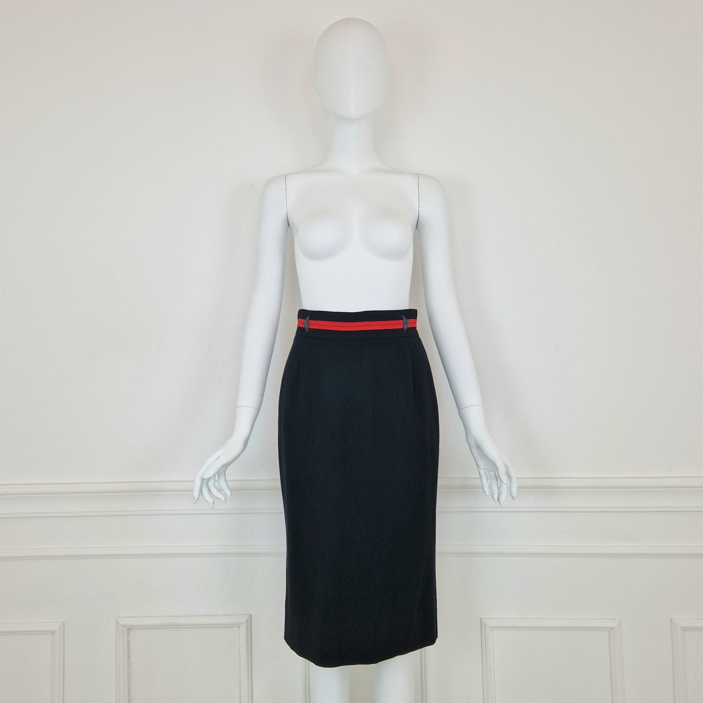 Gonna Prada linea rossa lana nera