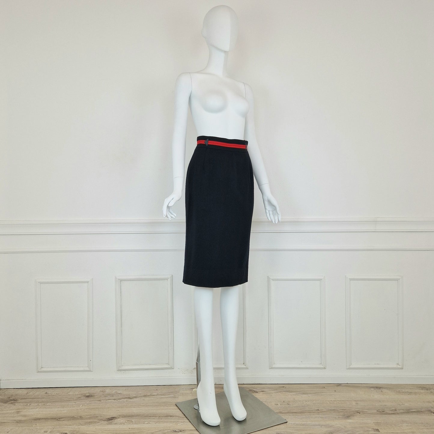 Gonna Prada linea rossa lana nera