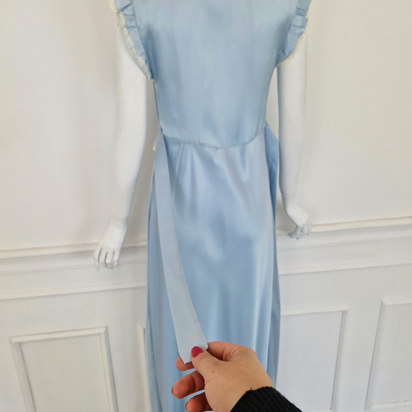 Camicia da notte seta azzurra pois