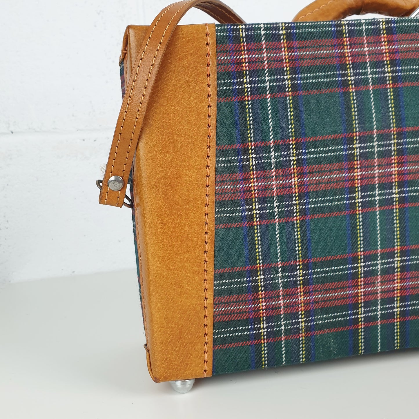 Borsa rigida pelle e tela tartan