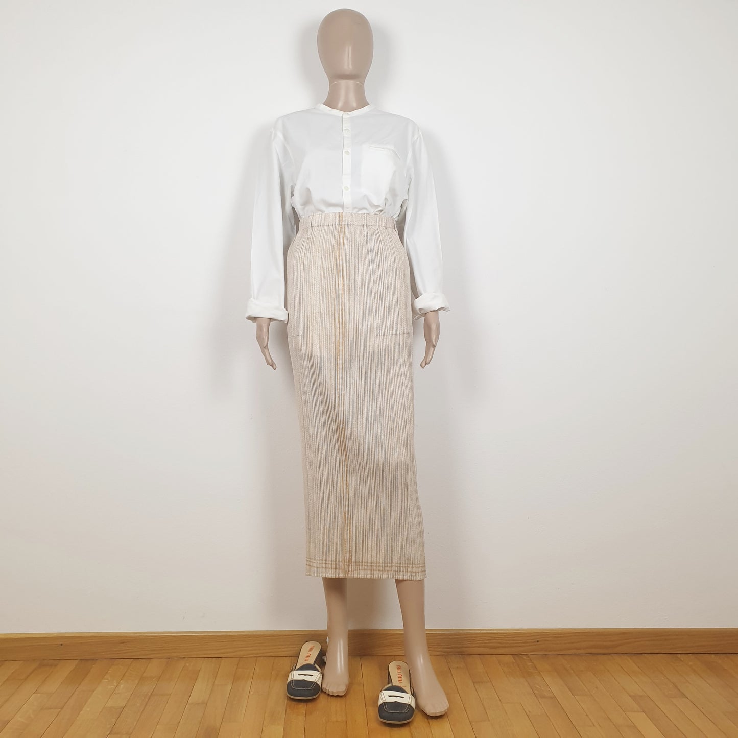 Gonna Issey Miyake Pleats please con tasche color sabbia