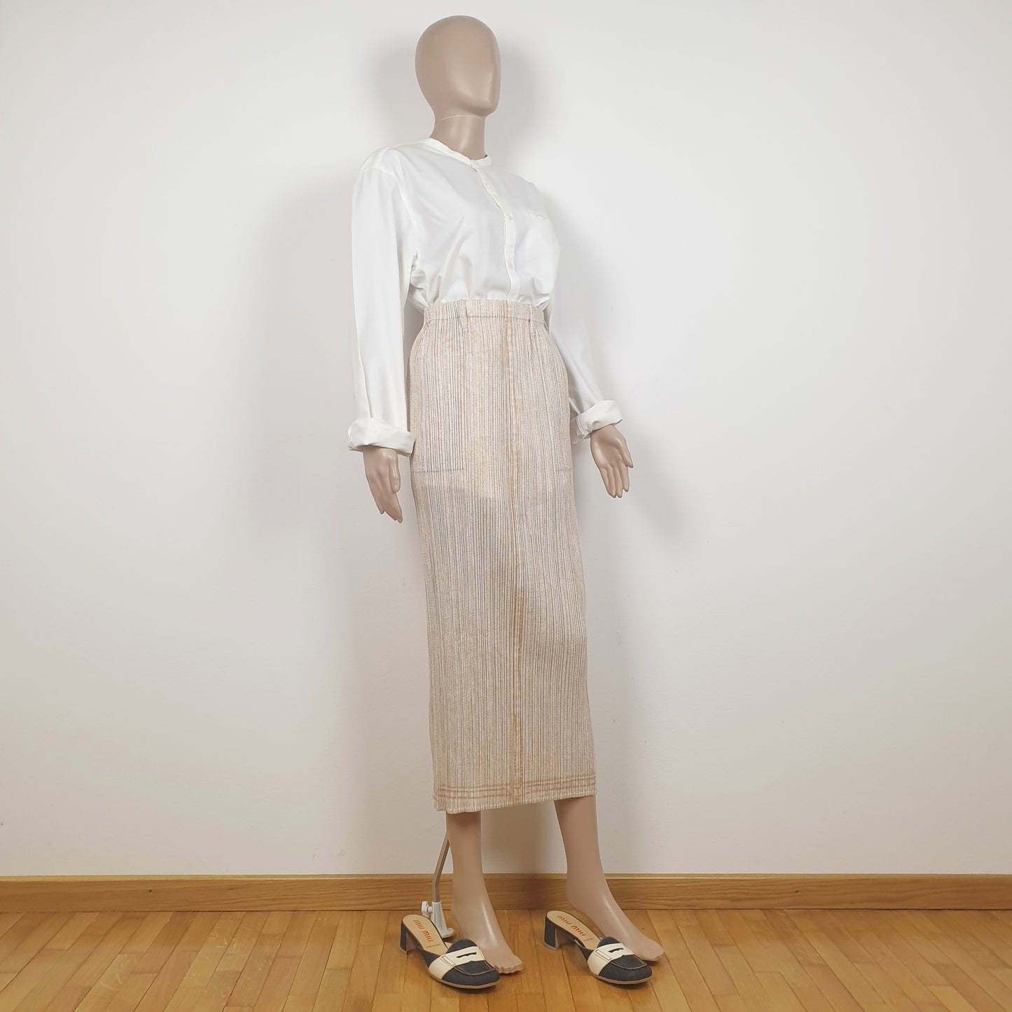 Gonna Issey Miyake Pleats please con tasche color sabbia