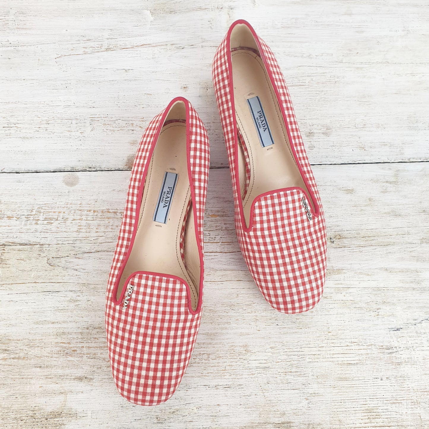 Slippers Prada vichy bianco rosso