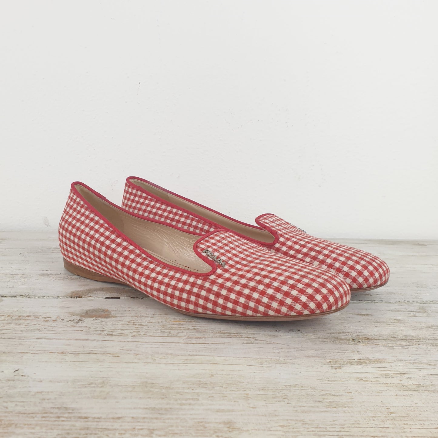 Slippers Prada vichy bianco rosso