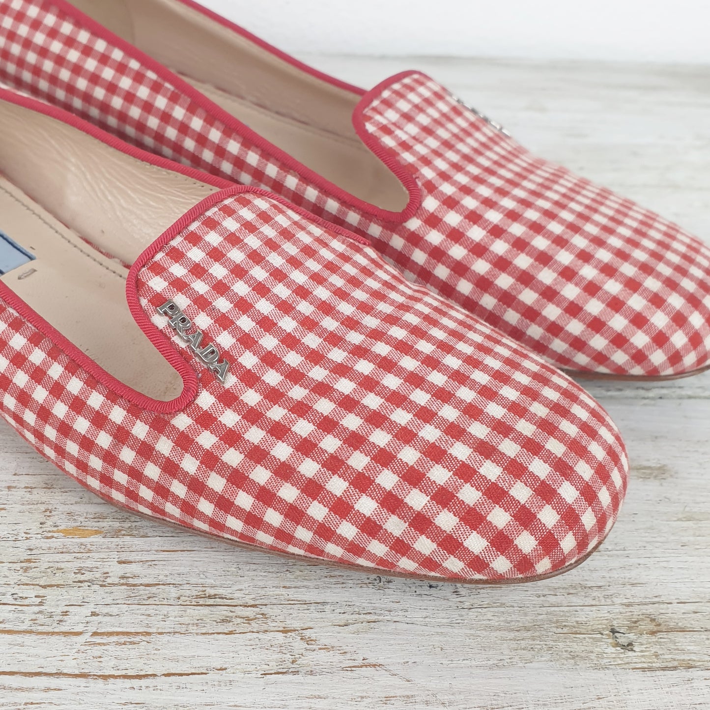 Slippers Prada vichy bianco rosso