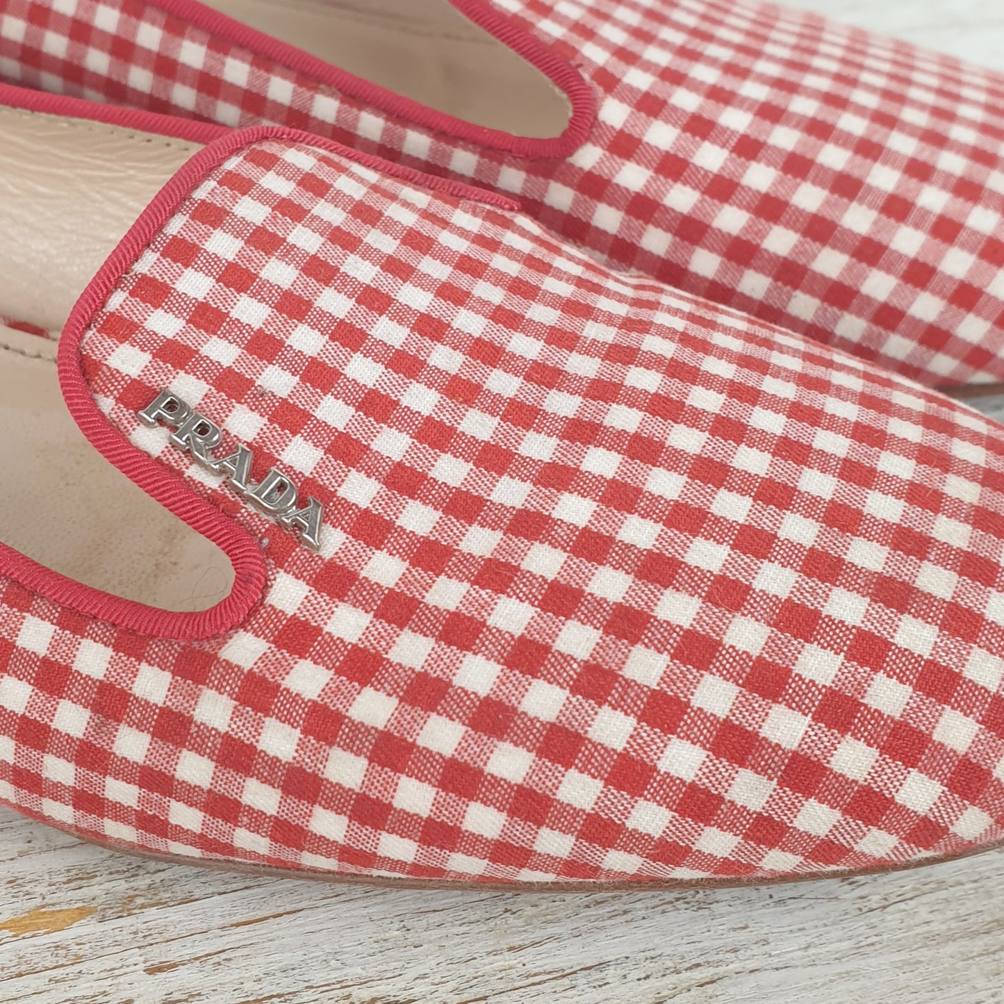 Slippers Prada vichy bianco rosso