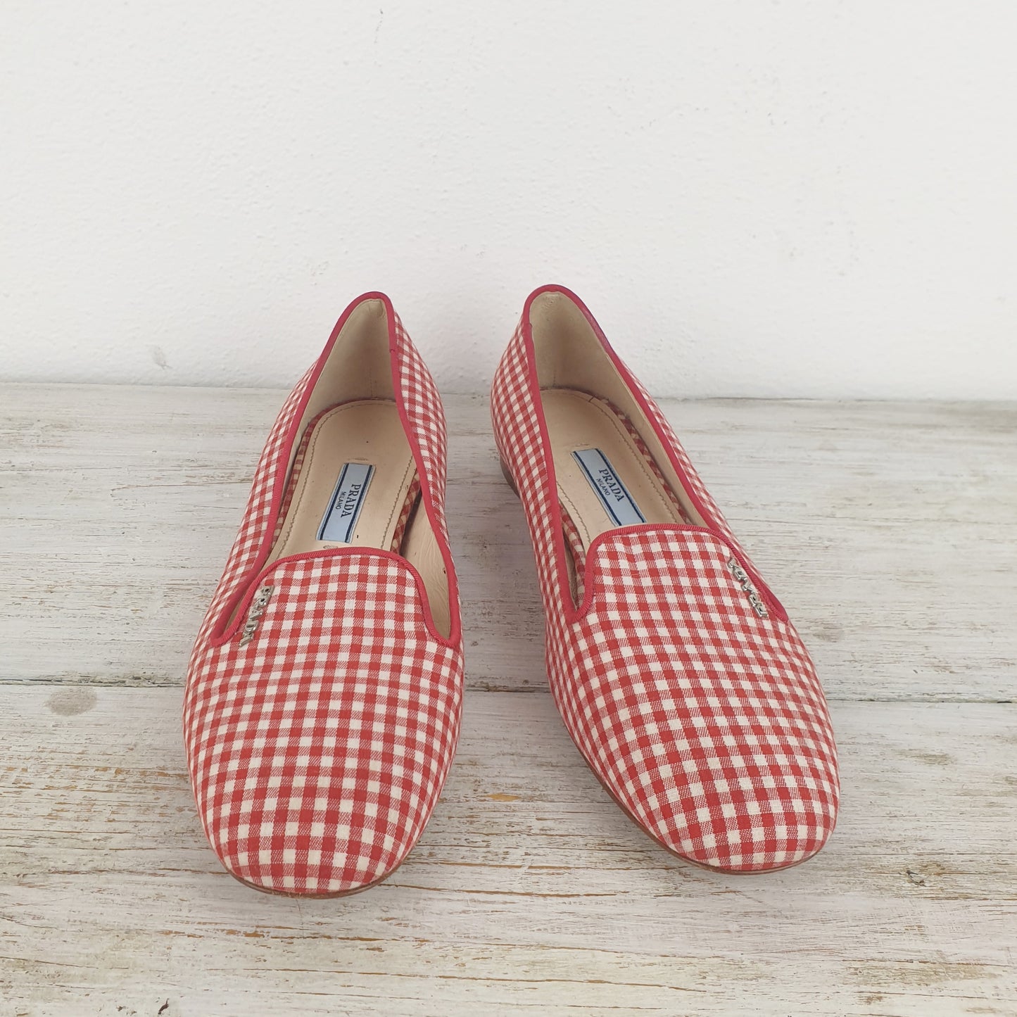 Slippers Prada vichy bianco rosso