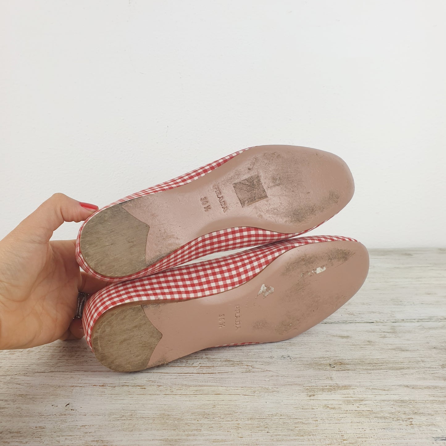 Slippers Prada vichy bianco rosso