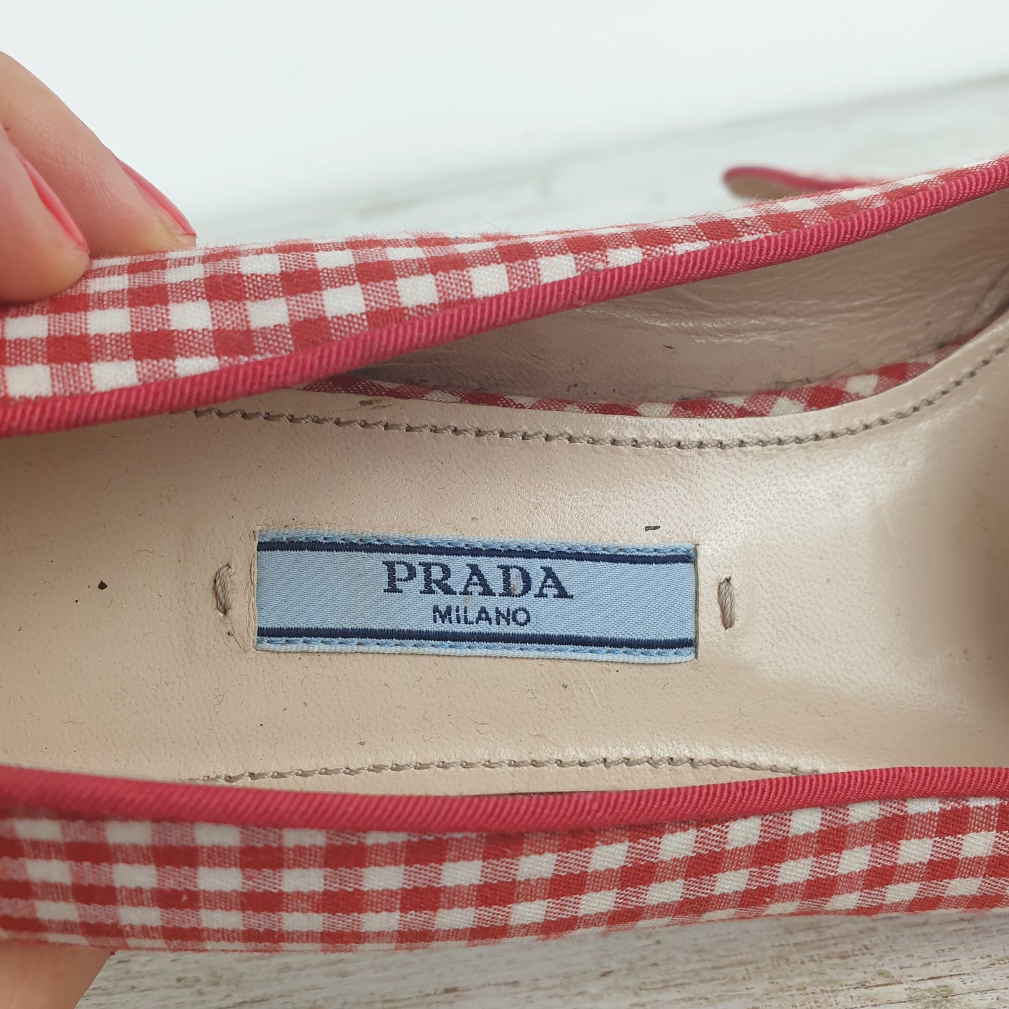 Slippers Prada vichy bianco rosso
