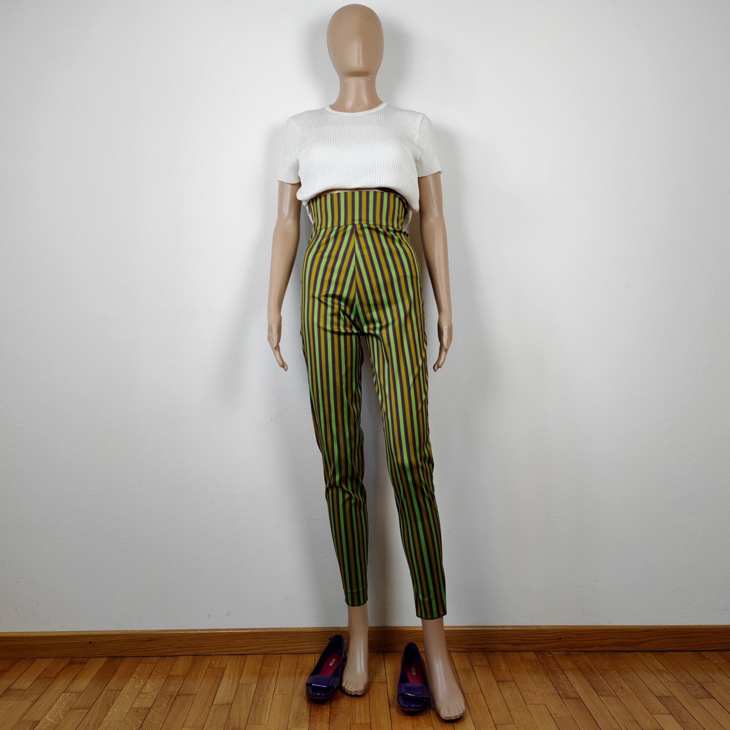 Pantaloni a righe Romeo Gigli vita altissima