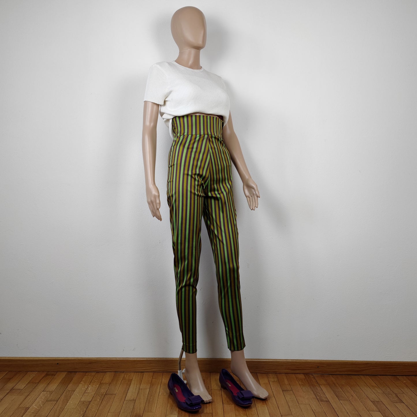 Pantaloni a righe Romeo Gigli vita altissima