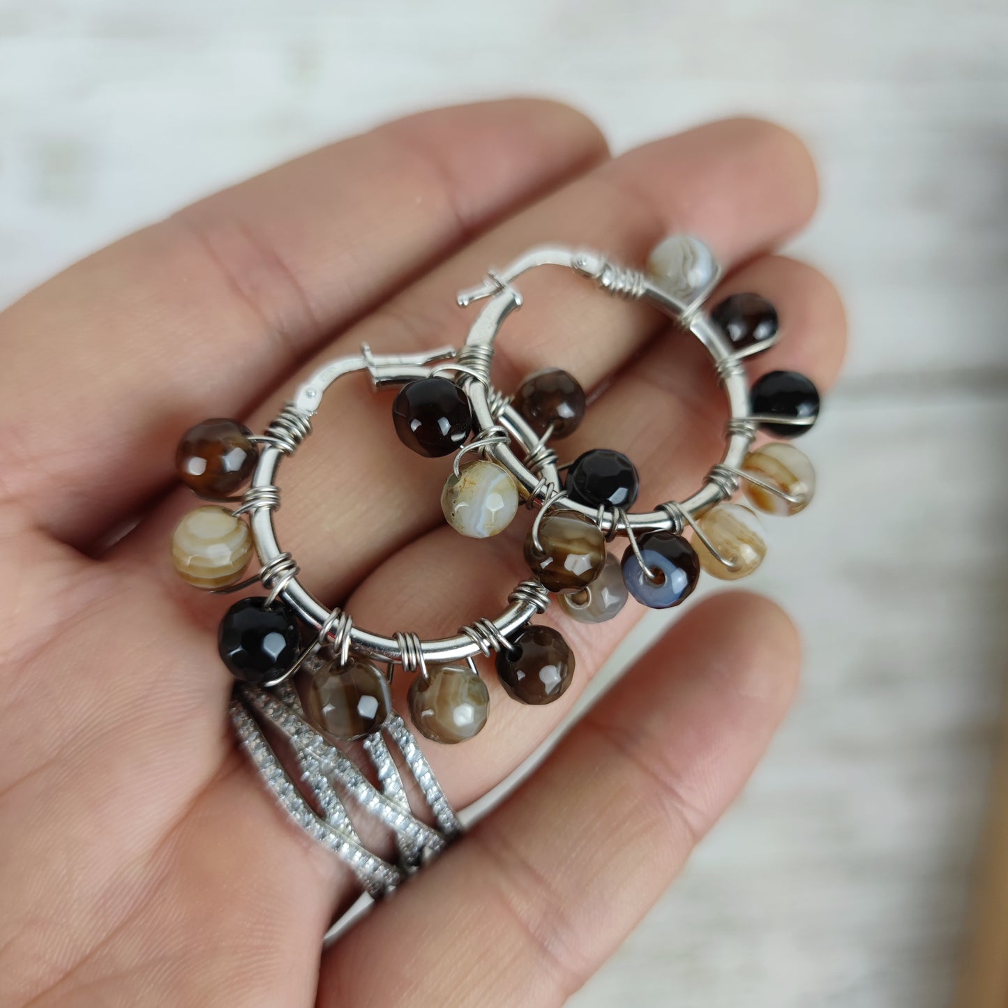 Cerchi Hoops argento 925 e agata striata sfaccettata