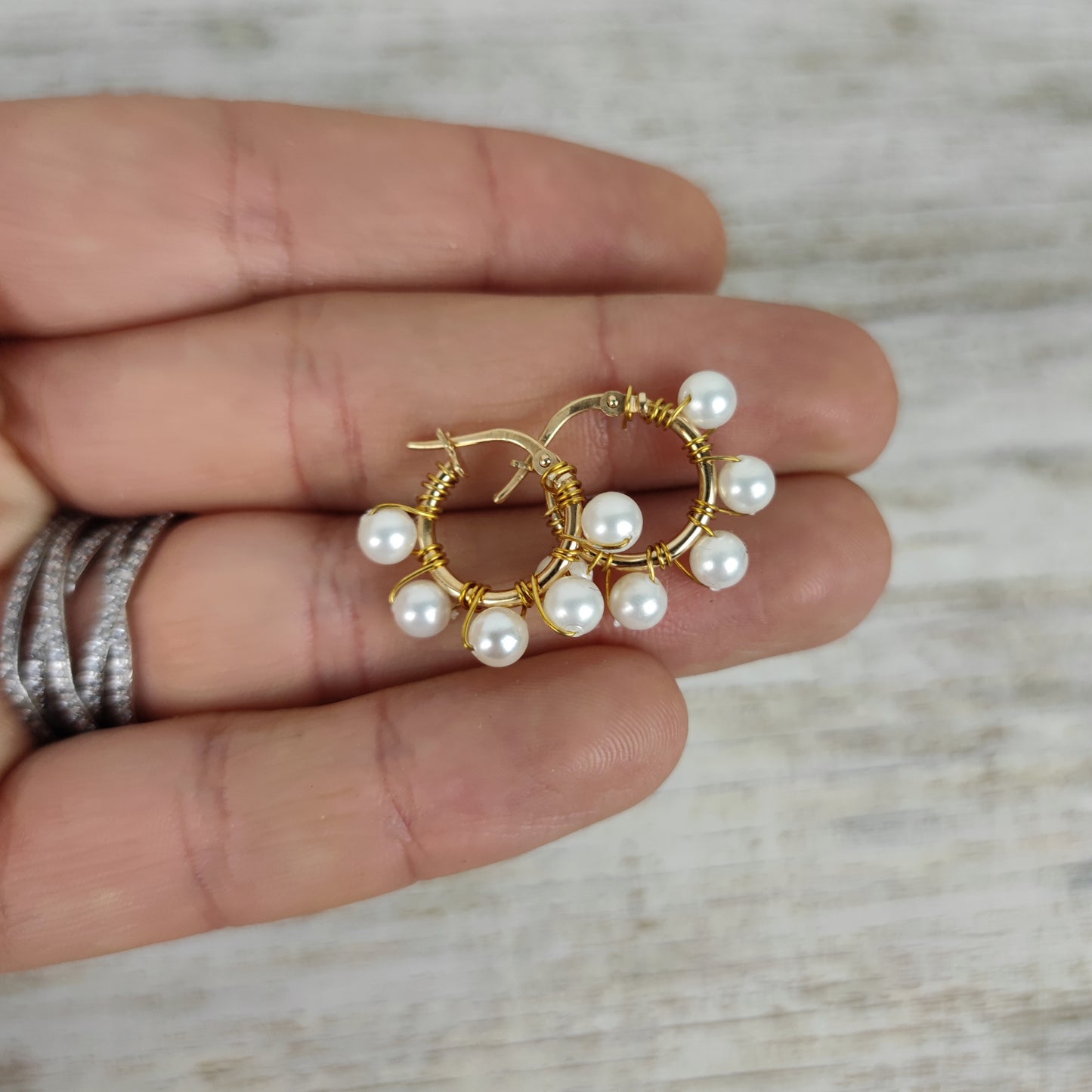 FRANCI Cerchi Hoops mini argento 925 bagno oro e perle