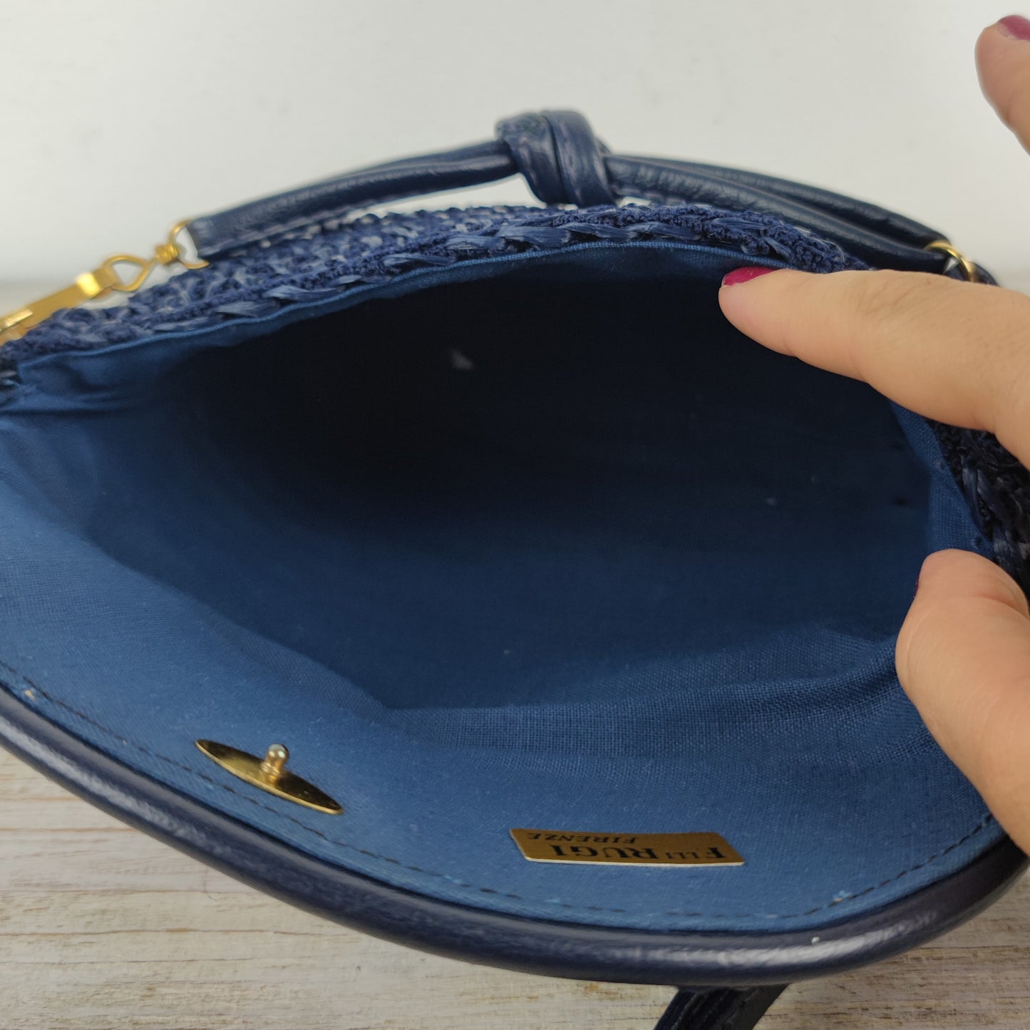 Borsetta vintage rafia blu