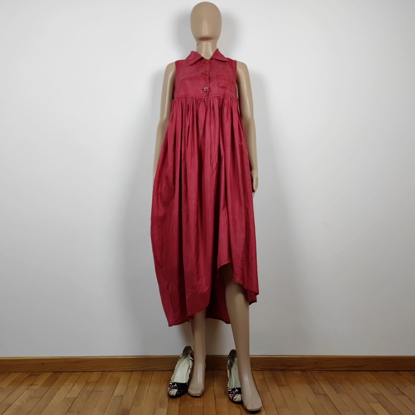 Abito lungo G di Romeo Gigli rosso in seta lavata