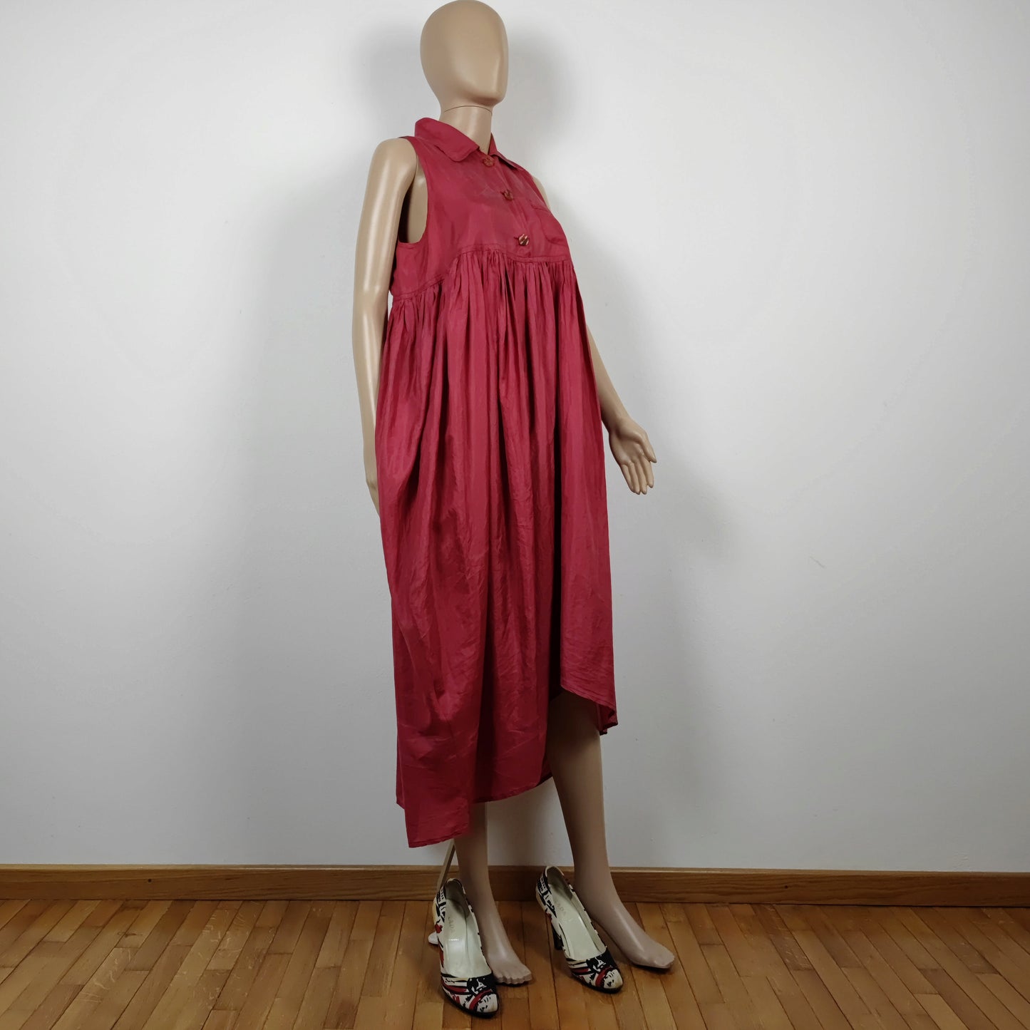 Abito lungo G di Romeo Gigli rosso in seta lavata