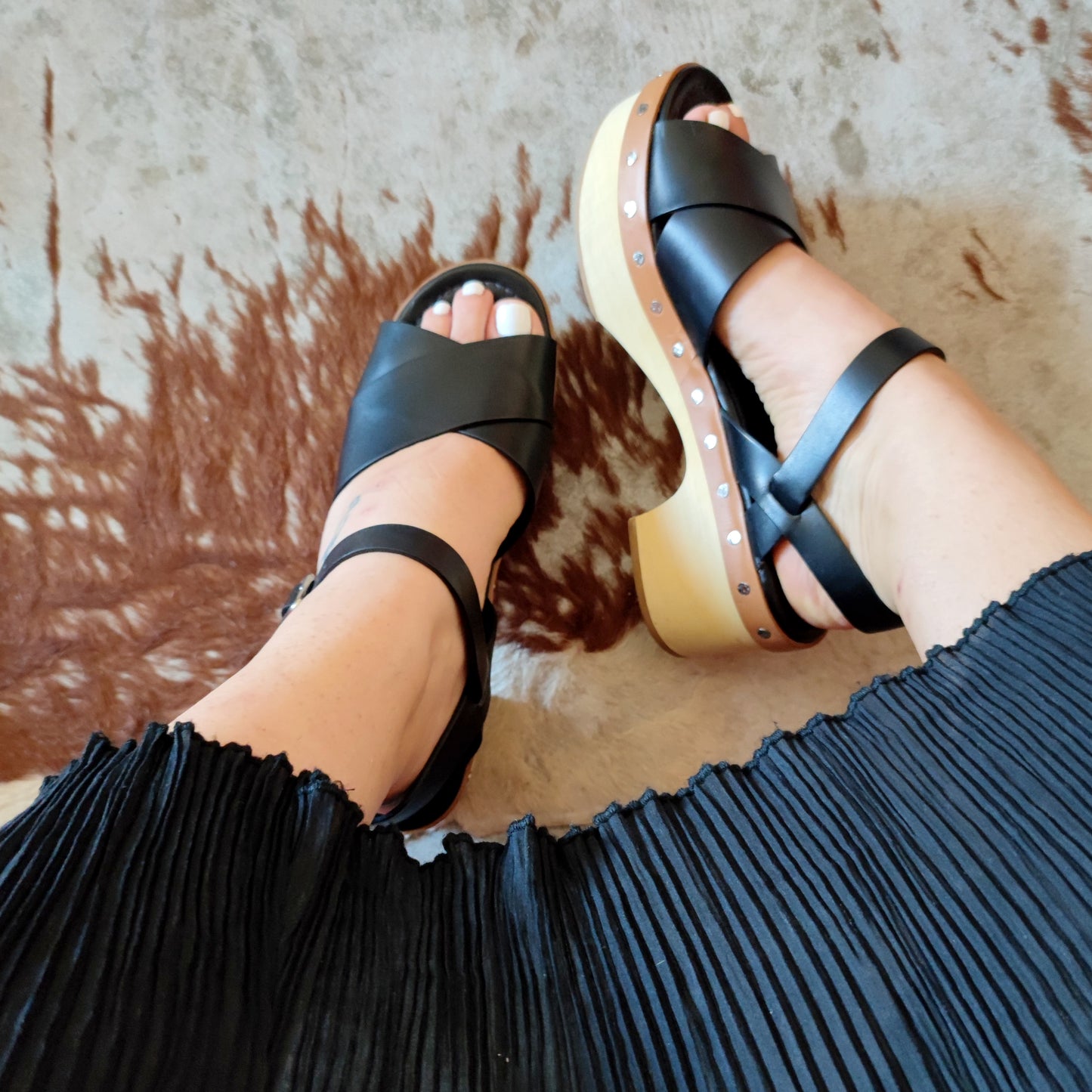 Zoccoli in vitello spazzolato nero