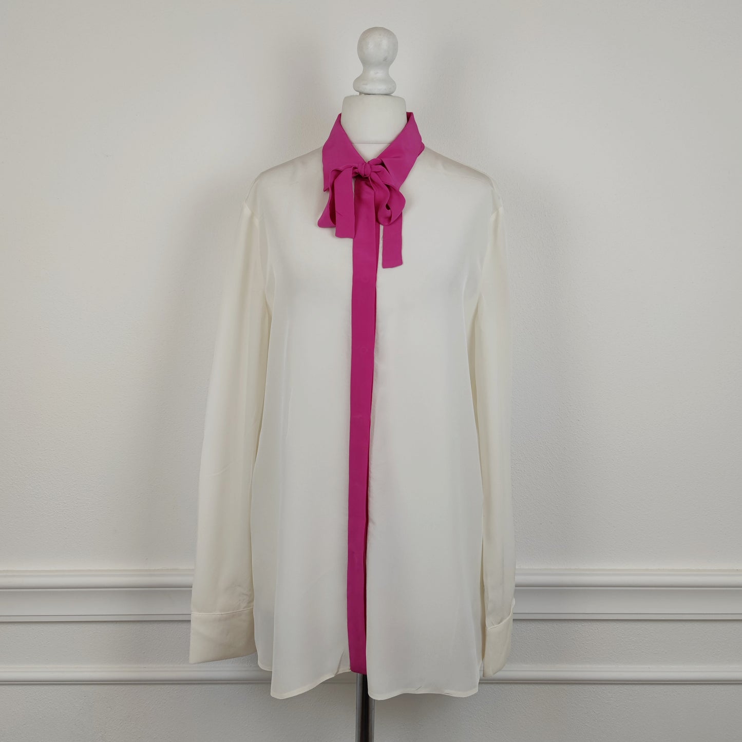 Camicia Prada 2015 pura seta talco + pink