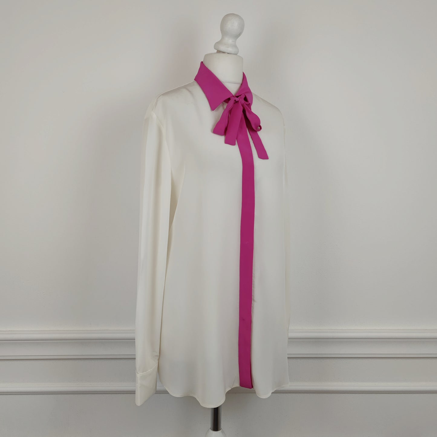 Camicia Prada 2015 pura seta talco + pink