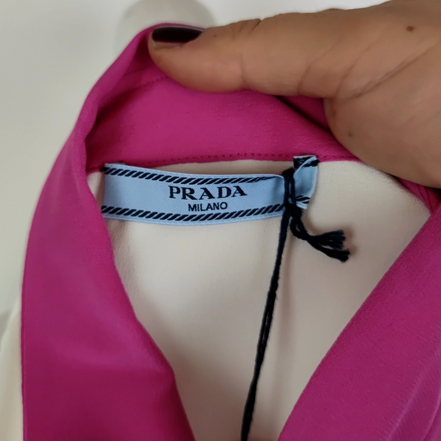 Camicia Prada 2015 pura seta talco + pink