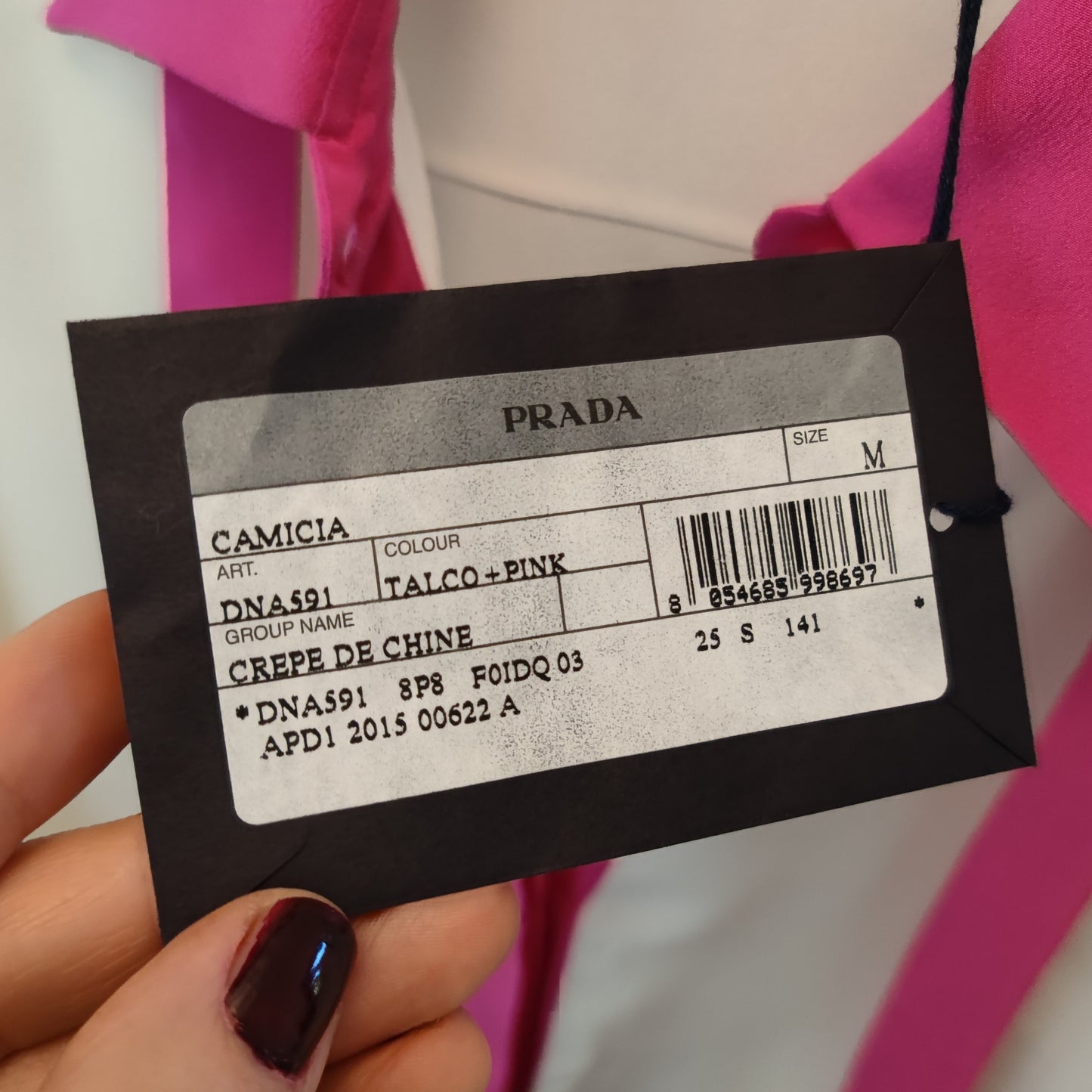 Camicia Prada 2015 pura seta talco + pink