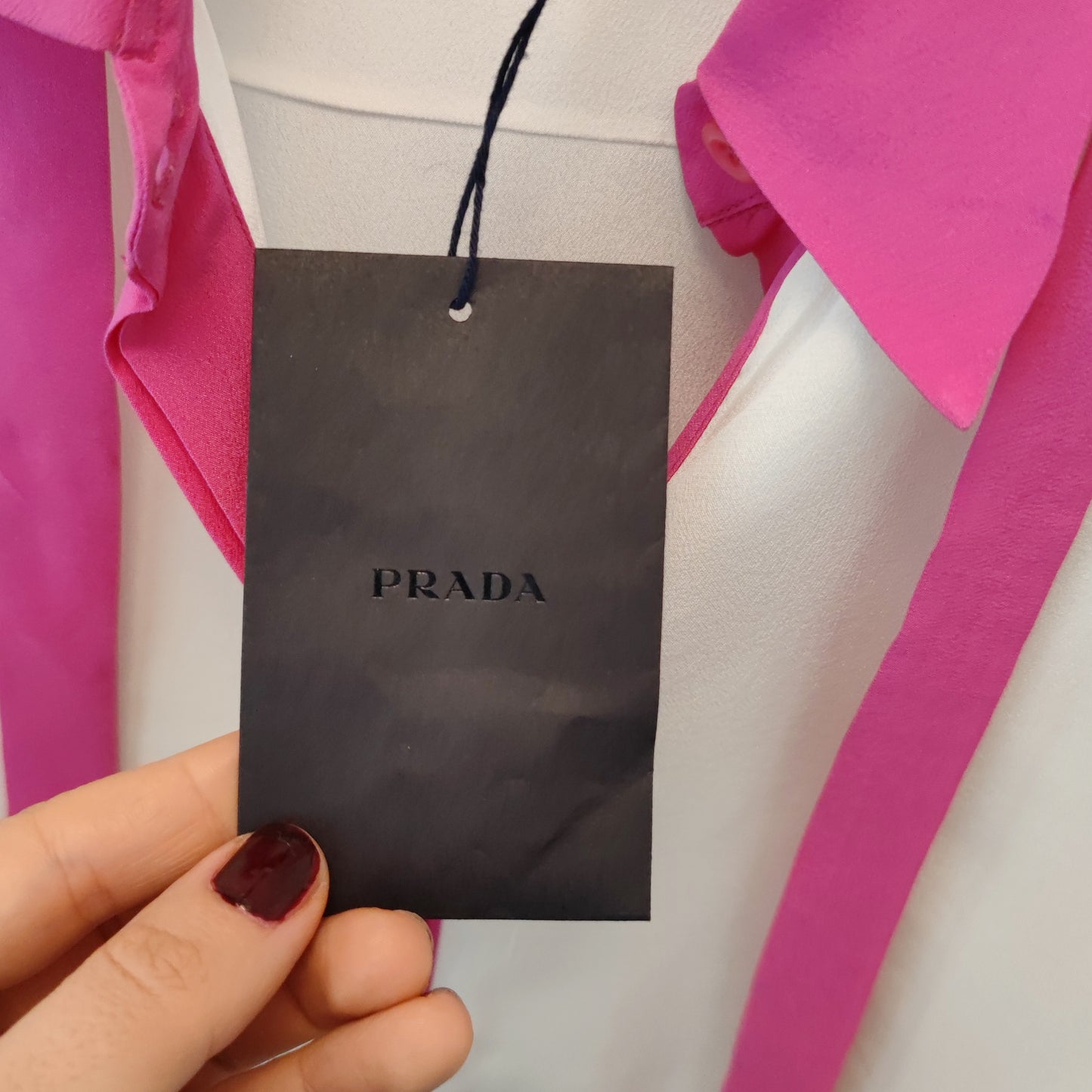 Camicia Prada 2015 pura seta talco + pink