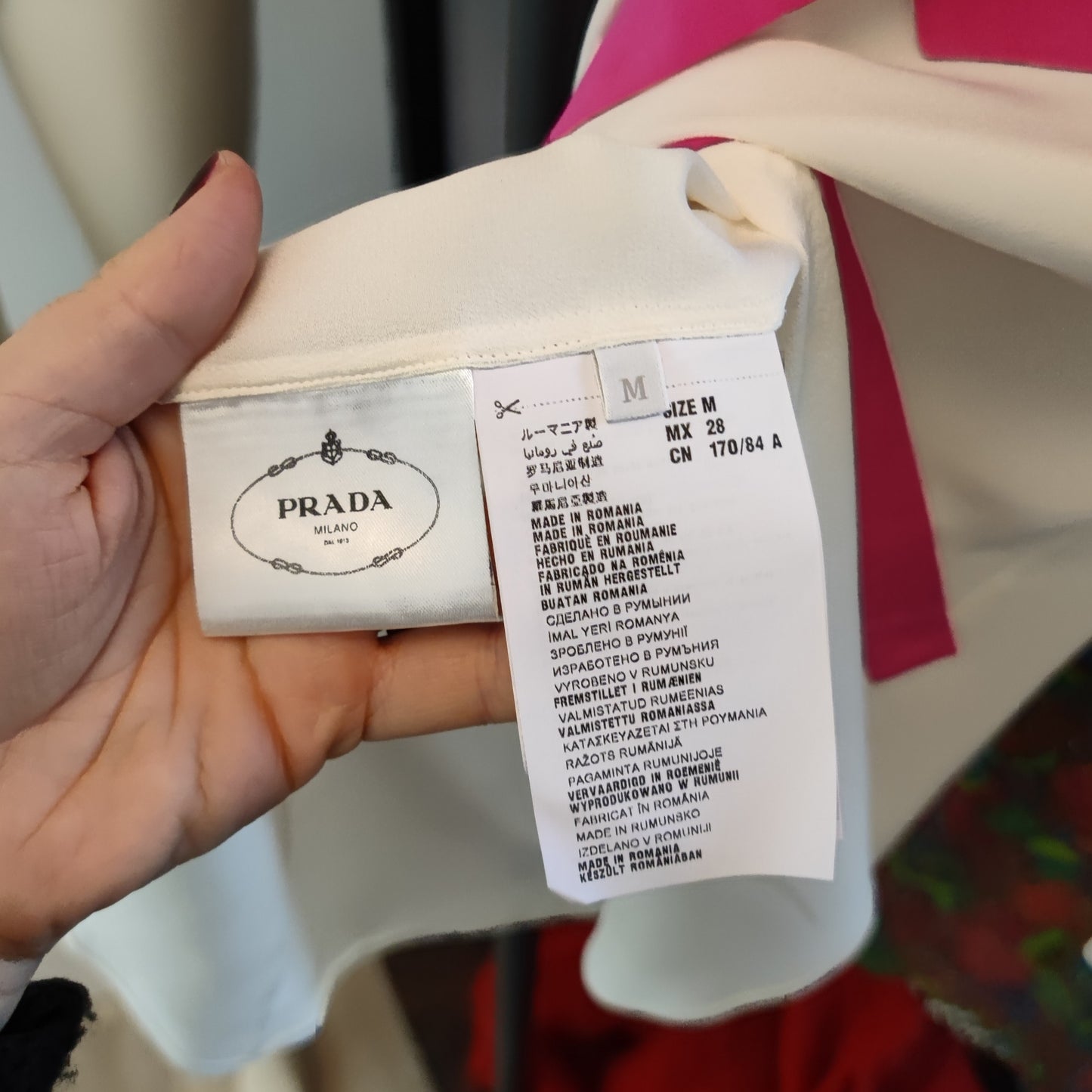 Camicia Prada 2015 pura seta talco + pink