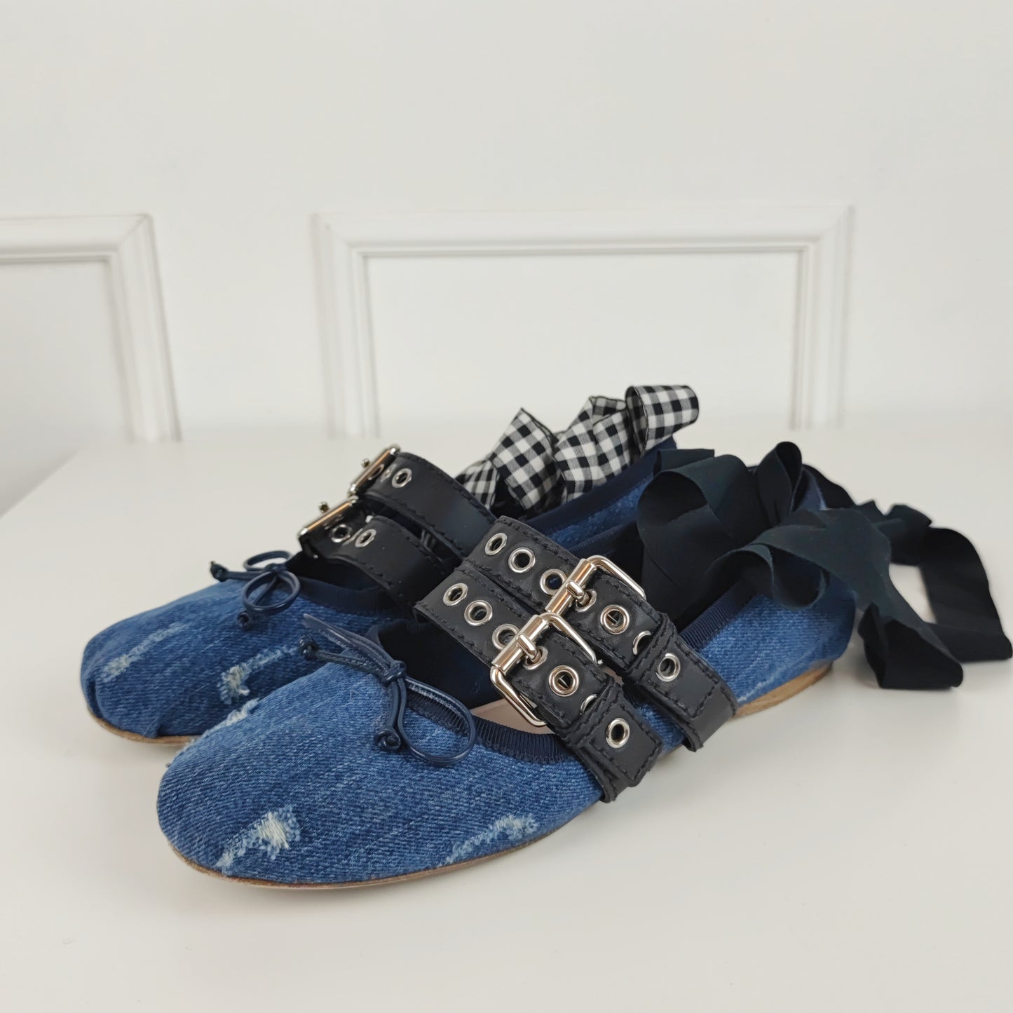 Ballerine Miu miu denim con lacci