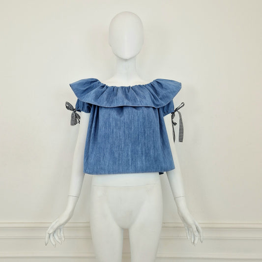 Miu Miu | Top in denim con fiocchetti