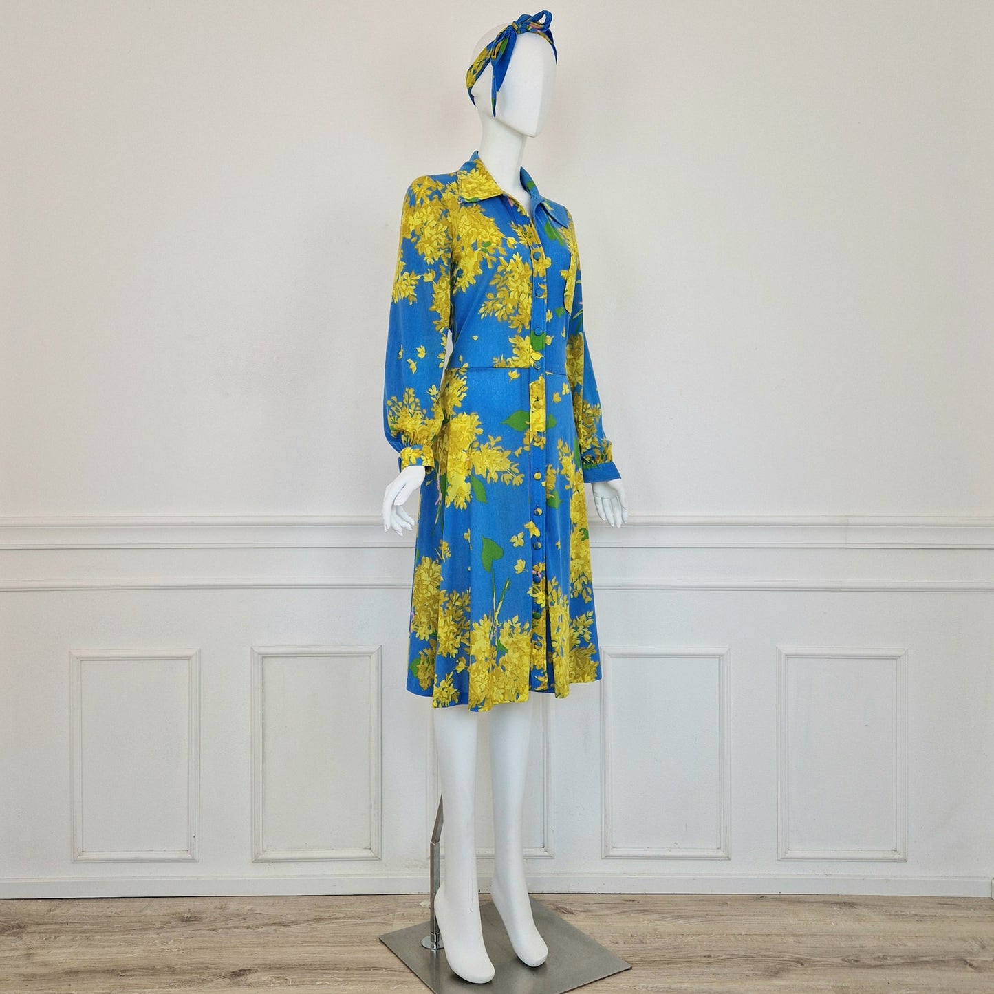 Ken Scott | Abito vintage azzurro fiori gialli