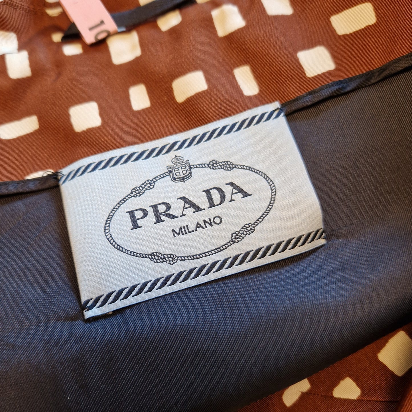 Prada | Giacca corta marrone stampa rettangoli