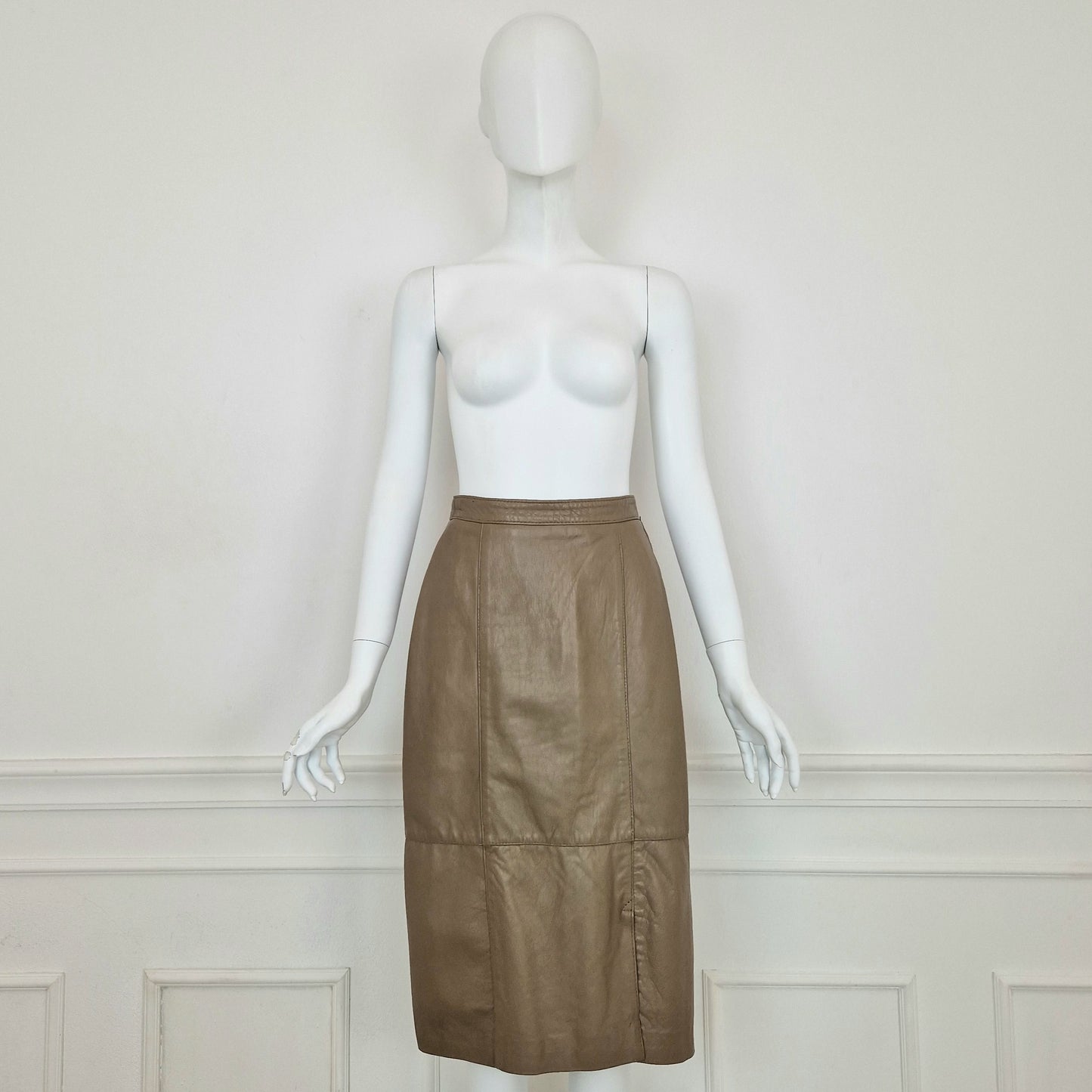Gonna vintage in pelle tortora