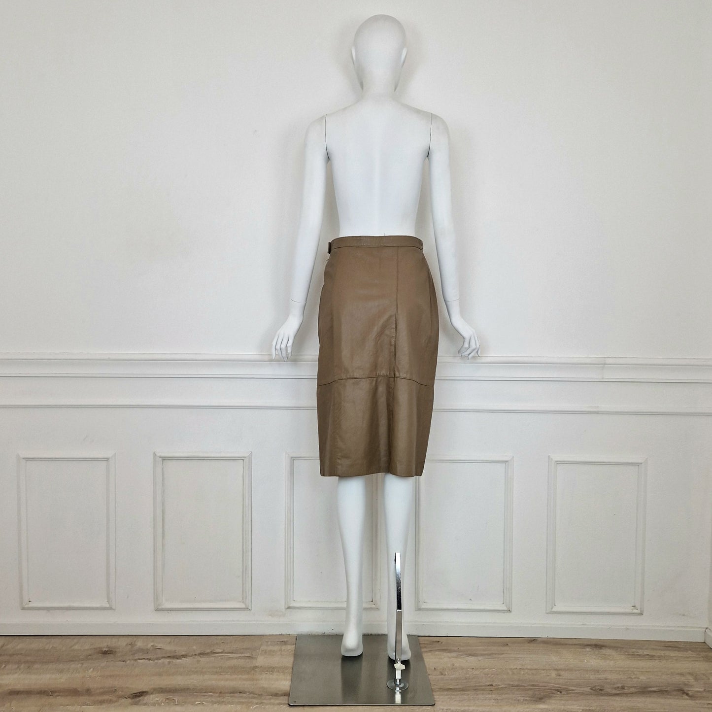 Gonna vintage in pelle tortora