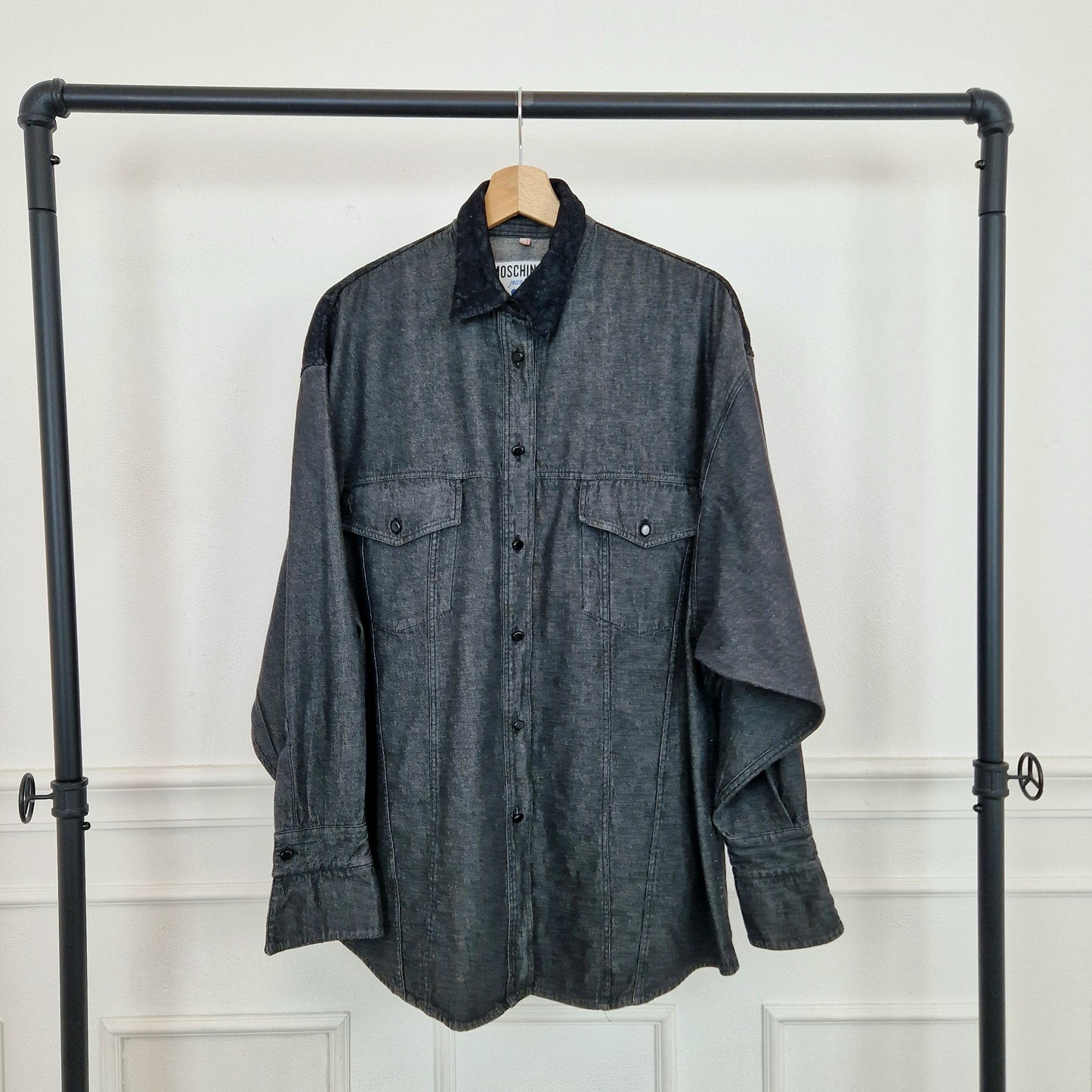 Moschino | Camicia in denim grigio e pizzo