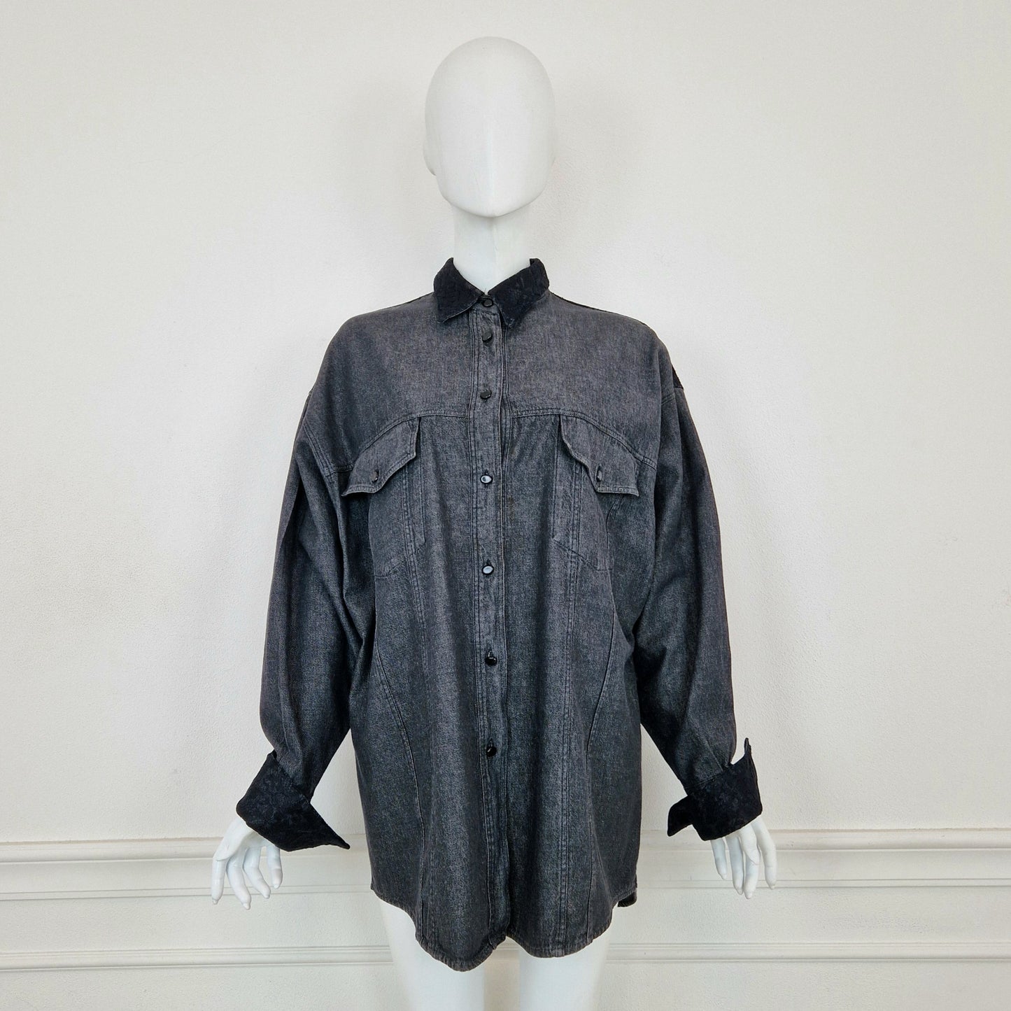 Moschino | Camicia in denim grigio e pizzo