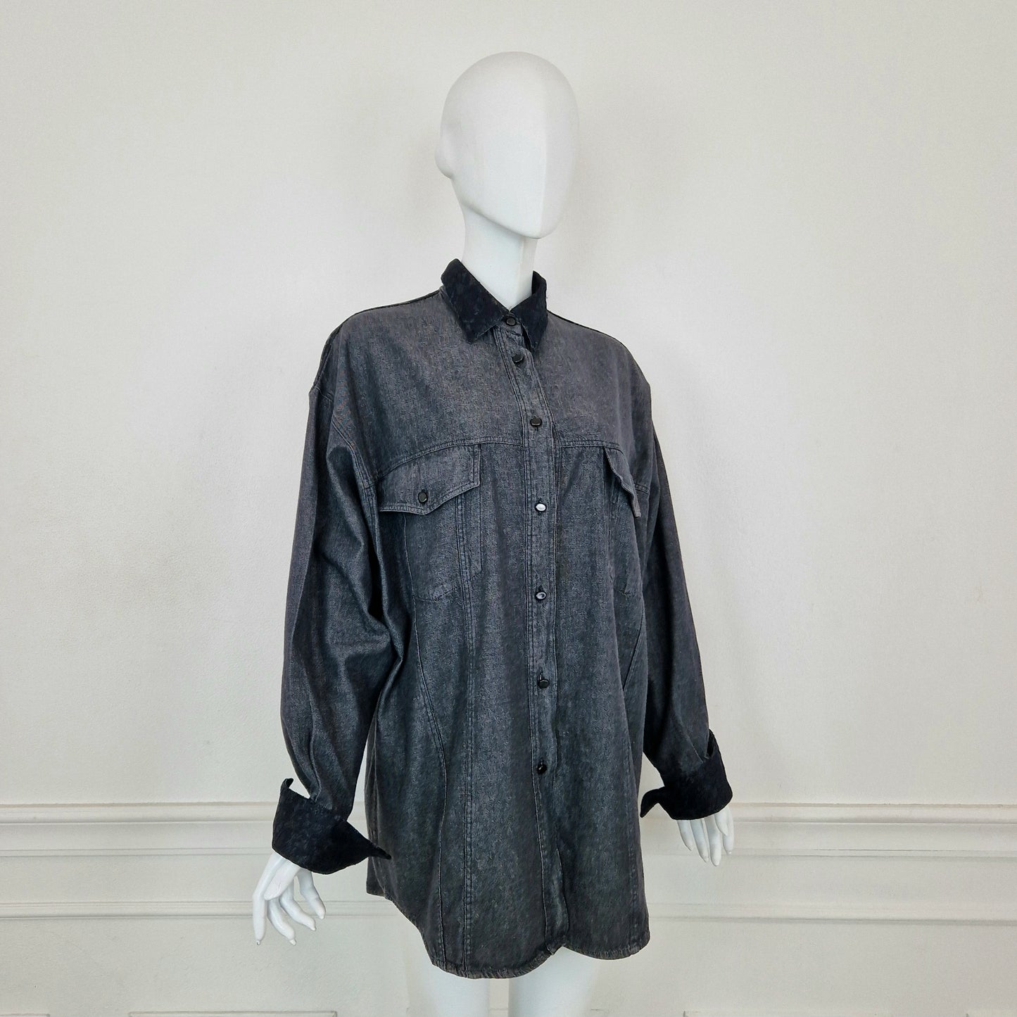 Moschino | Camicia in denim grigio e pizzo