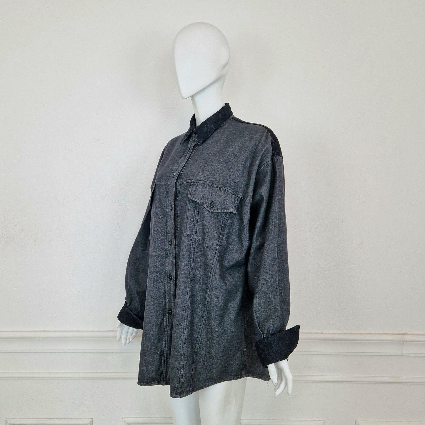 Moschino | Camicia in denim grigio e pizzo