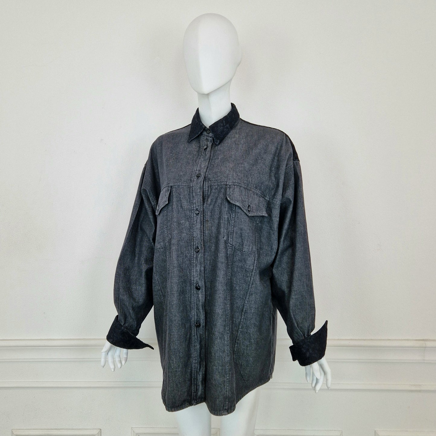 Moschino | Camicia in denim grigio e pizzo