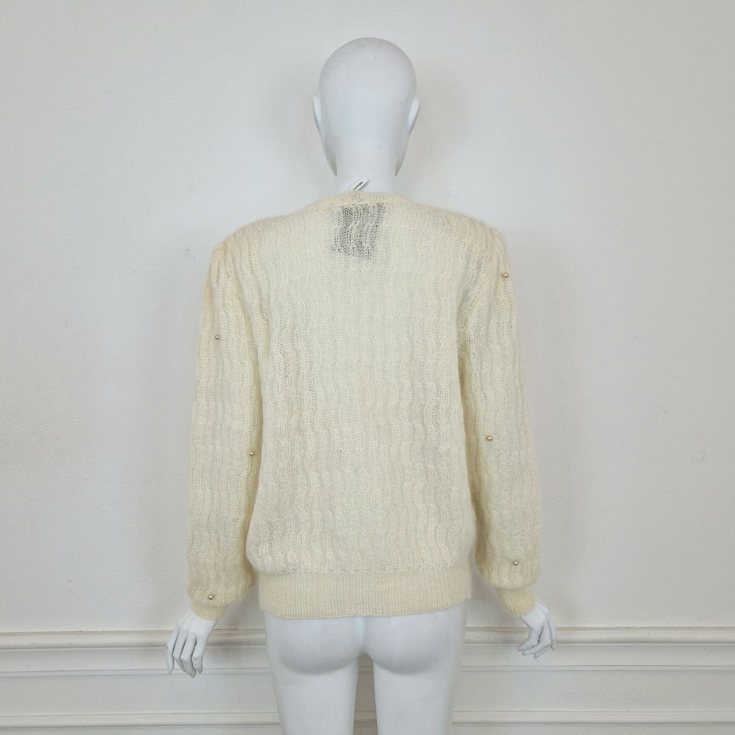 Cardigan vintage bianco latte con perle