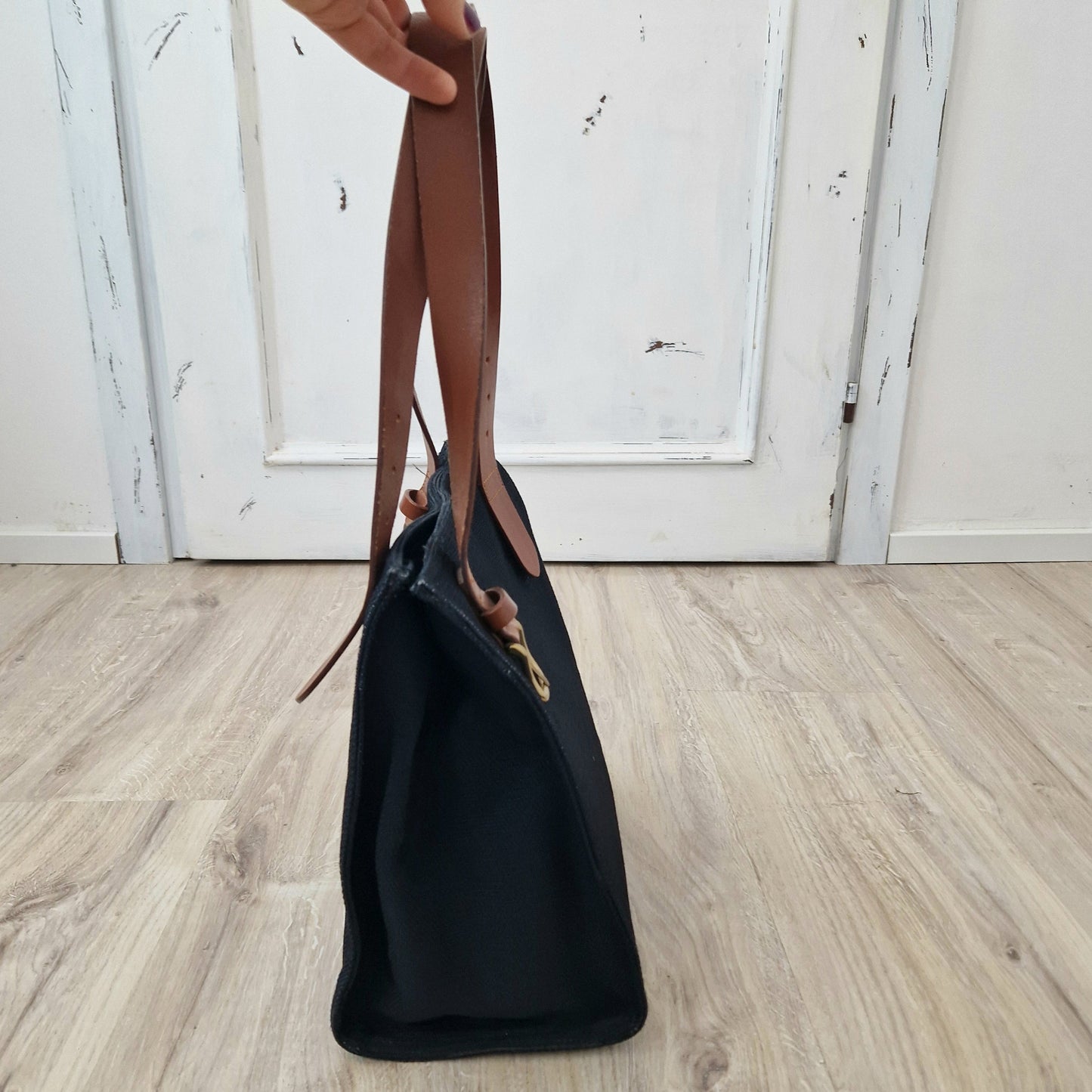 Moschino | Borsa in tela con manici cintura in pelle