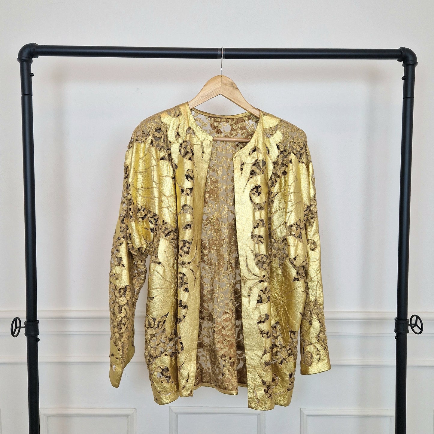 Giacca vintage pelle e pizzo oro