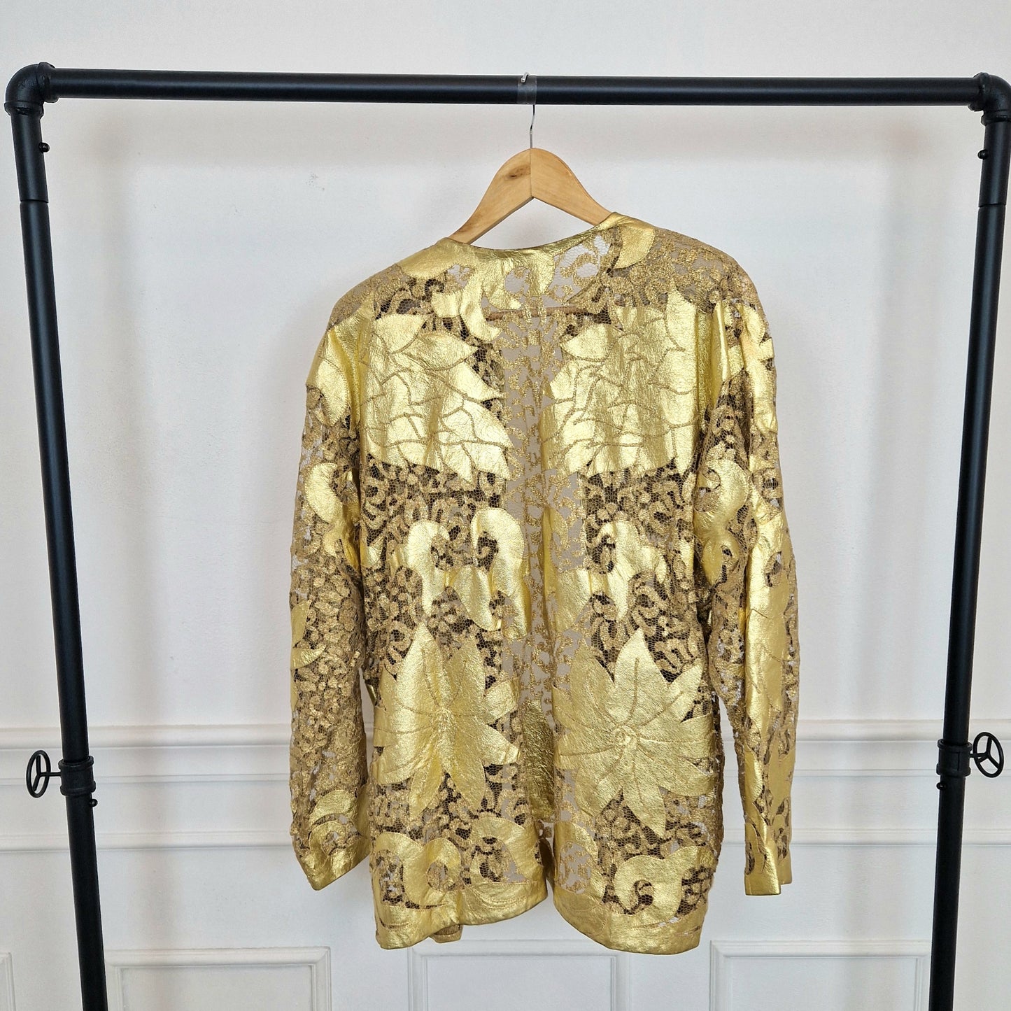 Giacca vintage pelle e pizzo oro