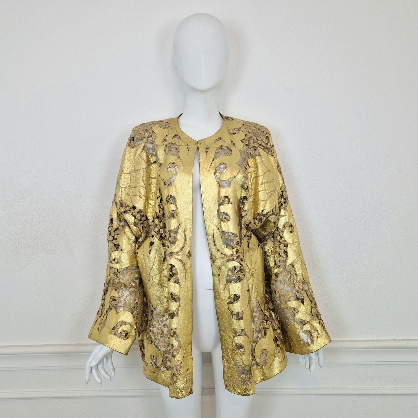 Giacca vintage pelle e pizzo oro