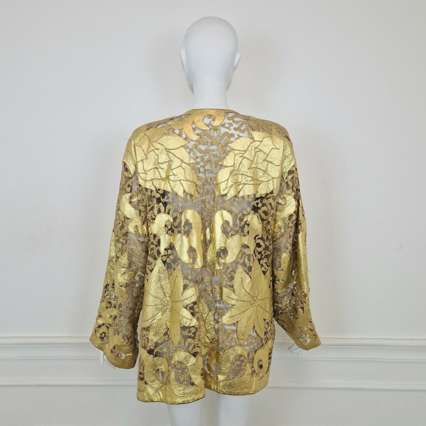 Giacca vintage pelle e pizzo oro