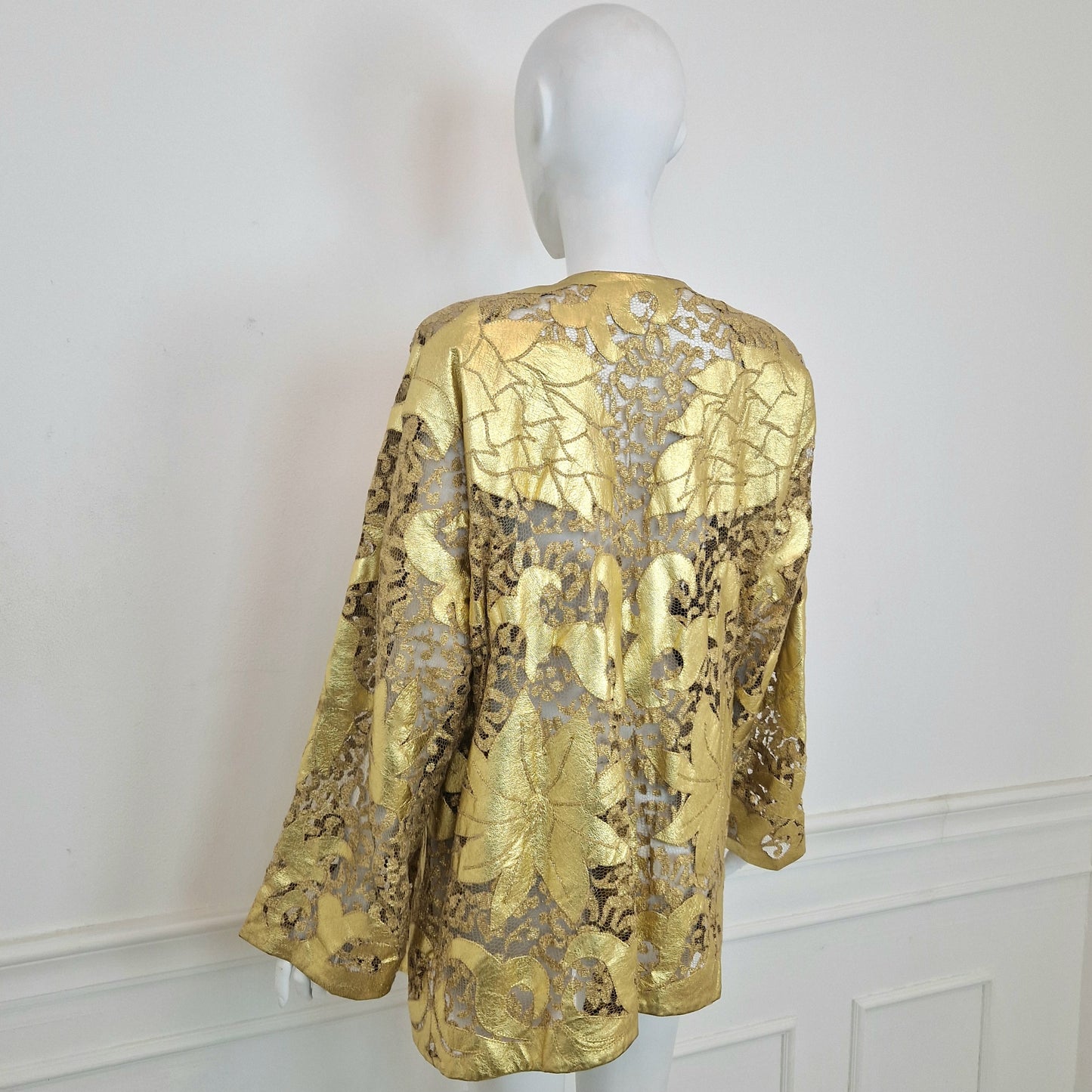 Giacca vintage pelle e pizzo oro