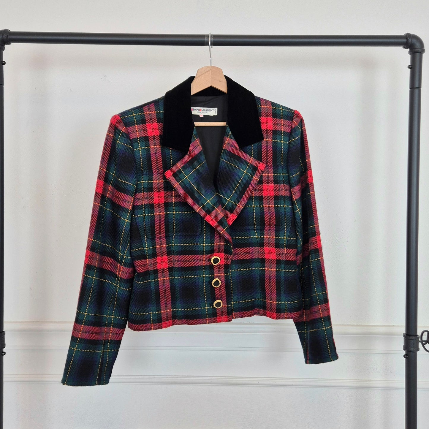 Yves Saint Laurent | Giacca tartan lana e velluto