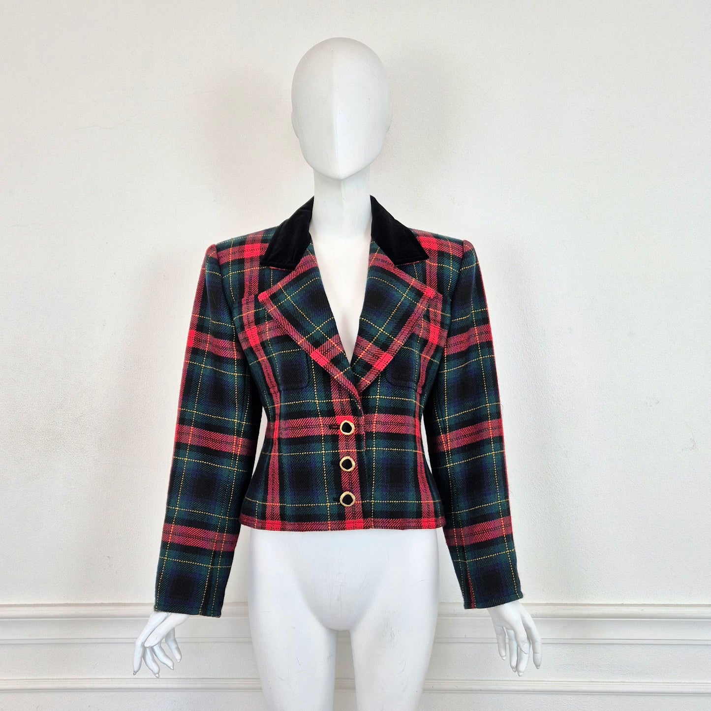 Yves Saint Laurent | Giacca tartan lana e velluto