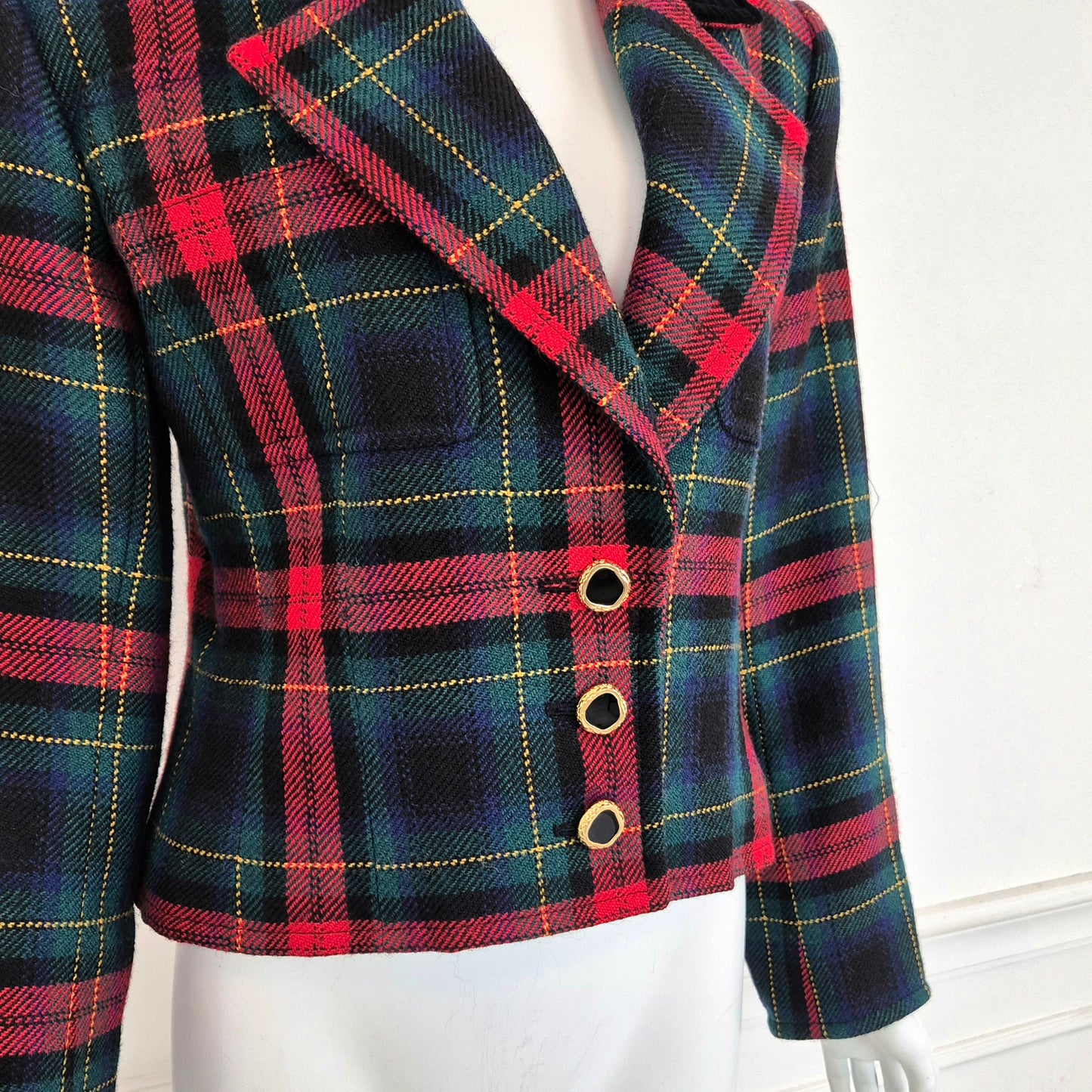 Yves Saint Laurent | Giacca tartan lana e velluto