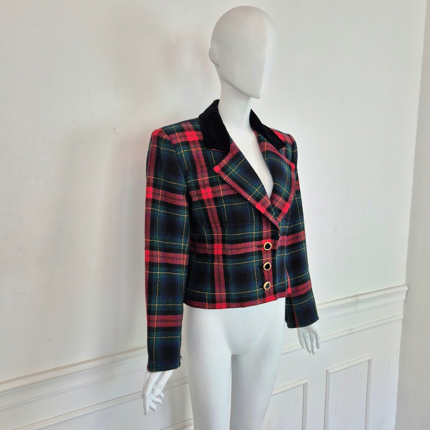 Yves Saint Laurent | Giacca tartan lana e velluto